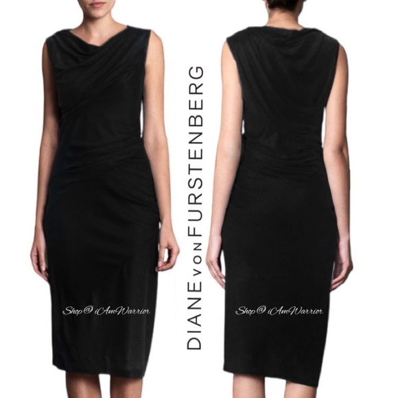 Diane von Furstenberg black ruched sleeveless wool midi-dress *shop@iamwarrior - Picture 2 of 10
